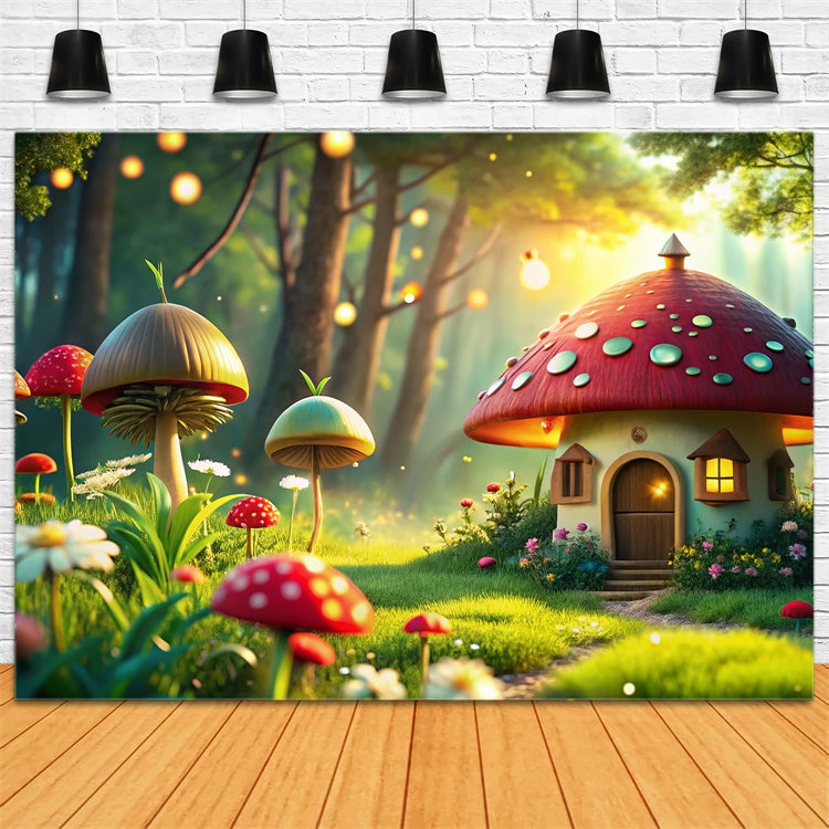 Toile de fond Printemps Cottage de Contes de Fées Maison Champignon TWW2-33