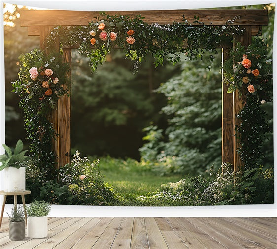 Toile de fond Printemps Arche de Fleurs au Coucher du Soleil Cadre en Bois TWW2-38