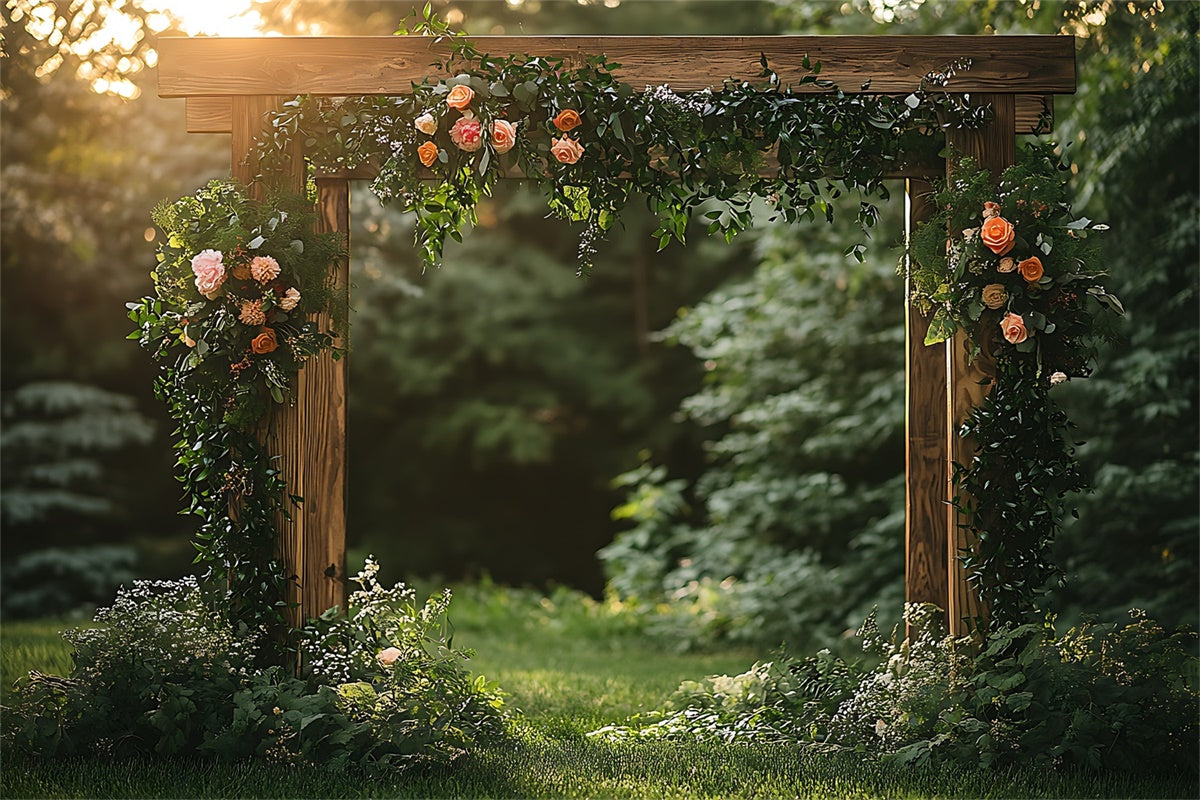 Toile de fond Printemps Arche de Fleurs au Coucher du Soleil Cadre en Bois TWW2-38