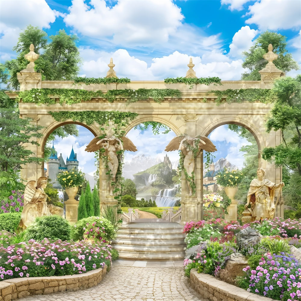 Toile de fond Printemps Arche de Pierre Majestueuse Jardin TWW2-39