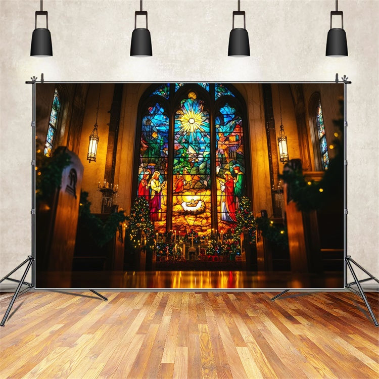 Toile de fond paque Scène de la Nativité Vitrail TWW3-3