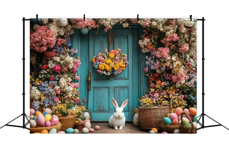 Toile de fond pâques Entrée Fleurie et Œufs Colorés TWW3-49