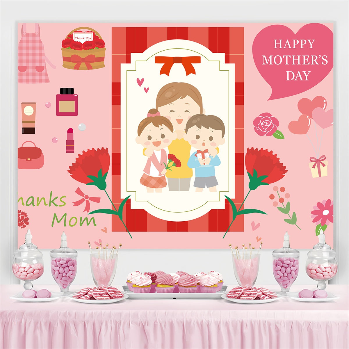 Toile de fond Fête des Mères Famille Dessin Animé Amour Personnalisée TWW4-17