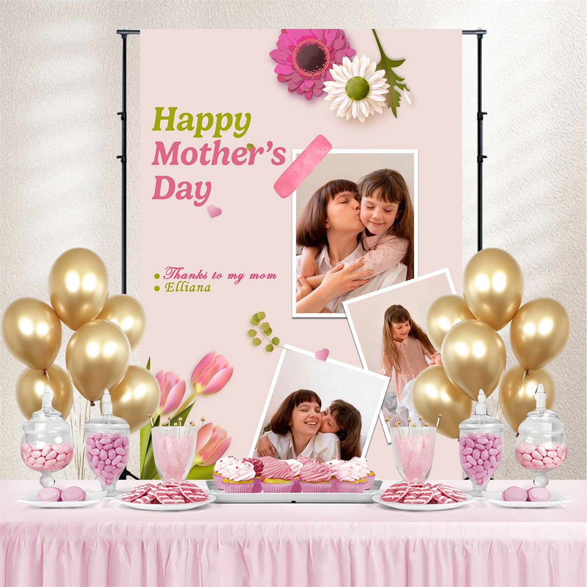 Toile de fond Fête des Mères Collage Amour Tulipes Personnalisée TWW4-2