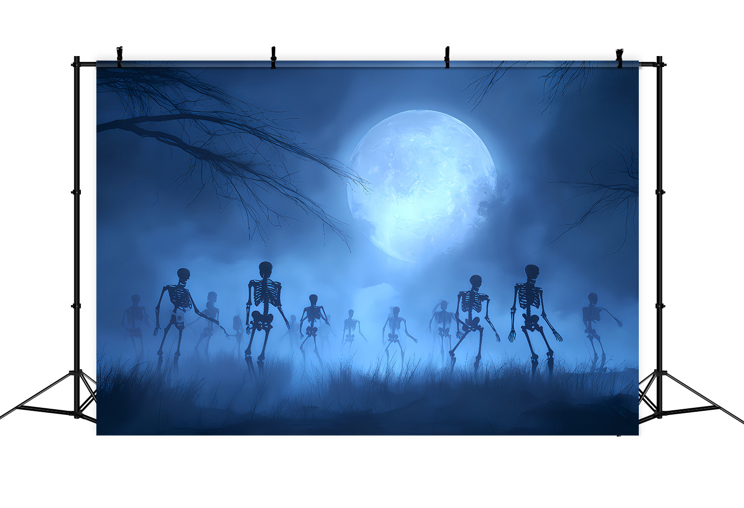 Fond fantôme d'Halloween Squelettes se levant sous la lune bleue Fonds effrayants d'Halloween TWW510-10