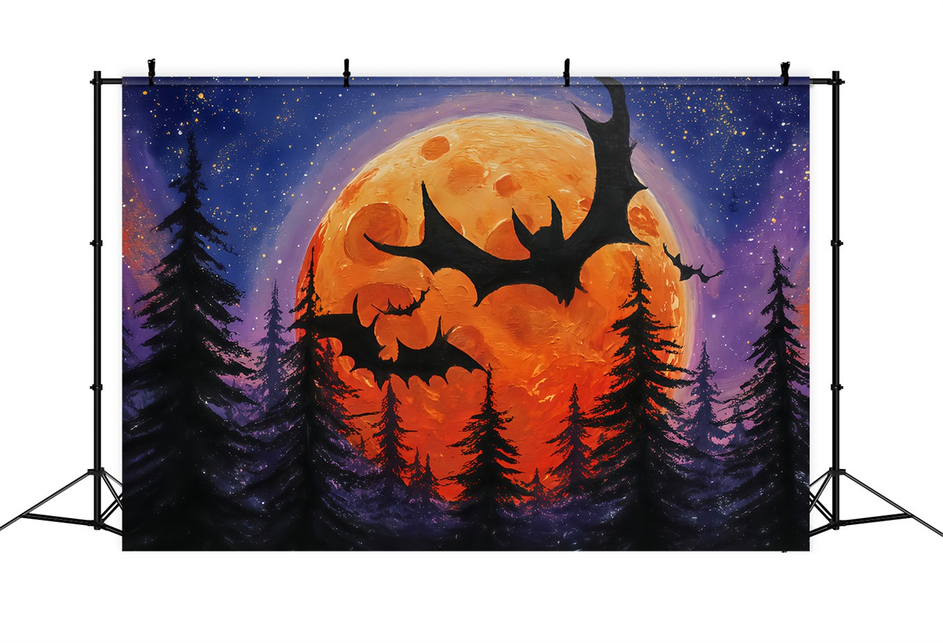 Fond de lune d'Halloween Chauves-souris volantes Forêt orange Fond d'Halloween TWW510-12