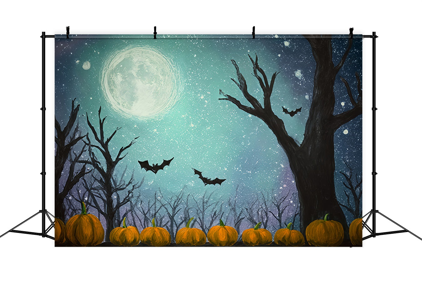 Fond Halloween Lune Chauves-souris Citrouilles Clair de lune étoilé Fonds photo Halloween TWW510-17