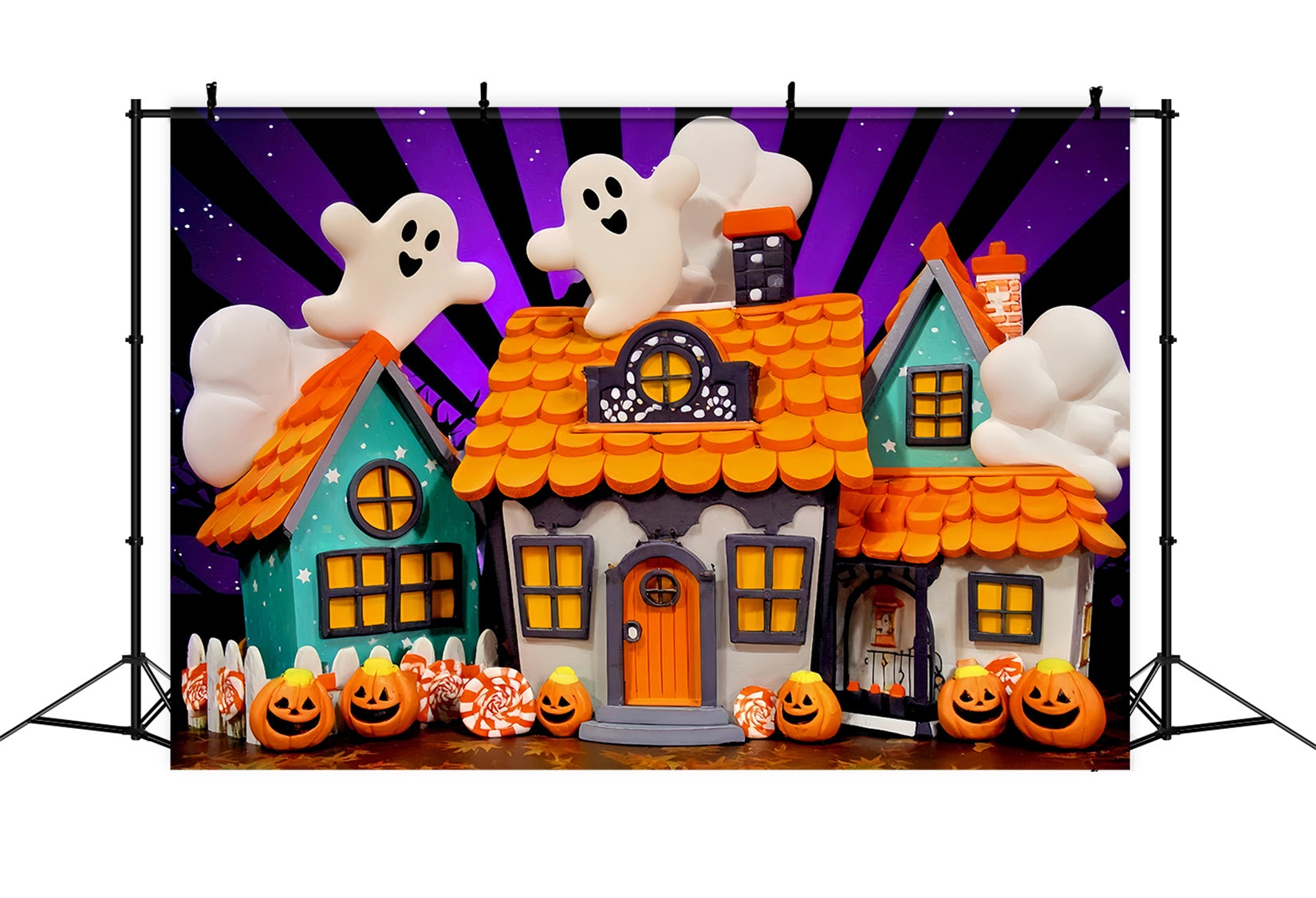 Fond manoir hanté Fantôme mignon Maisons en bonbons Fond photographique Halloween TWW510-19