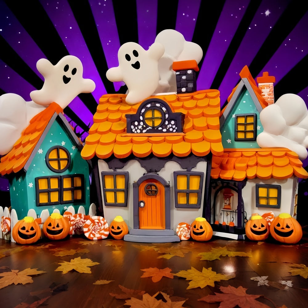 Fond manoir hanté Fantôme mignon Maisons en bonbons Fond photographique Halloween TWW510-19
