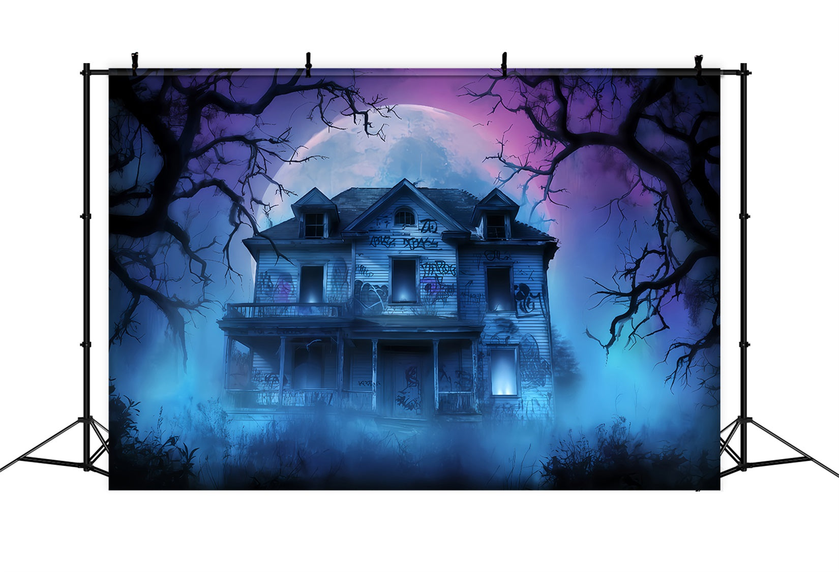 Fond manoir hanté Maison abandonnée Brume nocturne Fond Halloween pour photos TWW510-24