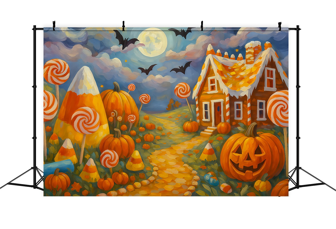 Fond coloré Halloween Pays des bonbons Chemin de citrouilles Fonds Halloween pour photos TWW510-26