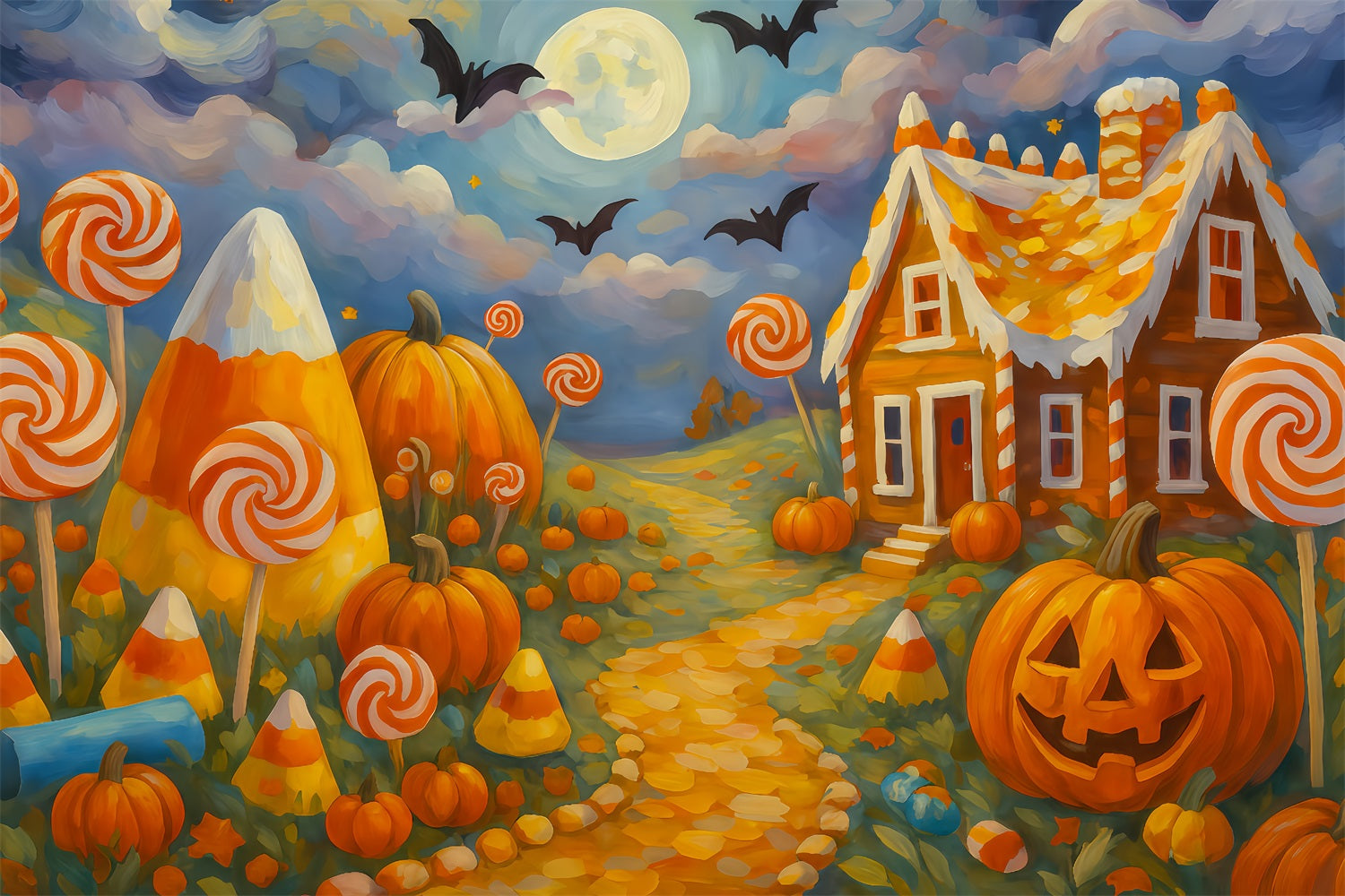 Fond coloré Halloween Pays des bonbons Chemin de citrouilles Fonds Halloween pour photos TWW510-26