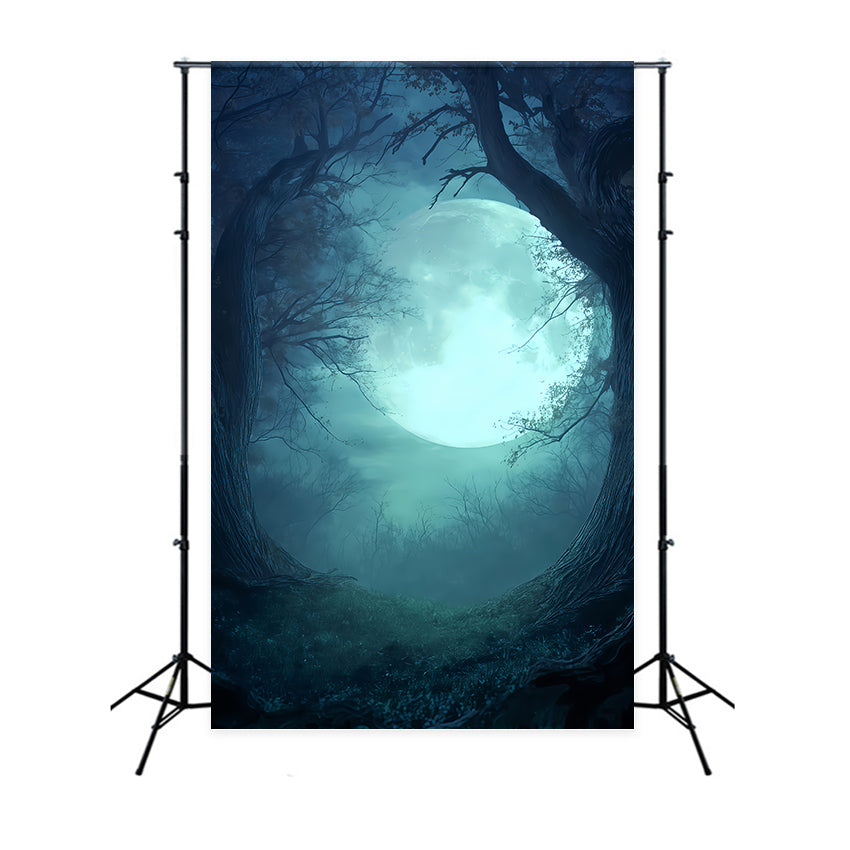 Fond d'Halloween avec lune, forêt au clair de lune et lueur crépusculaire Fond d'Halloween effrayant TWW510-28