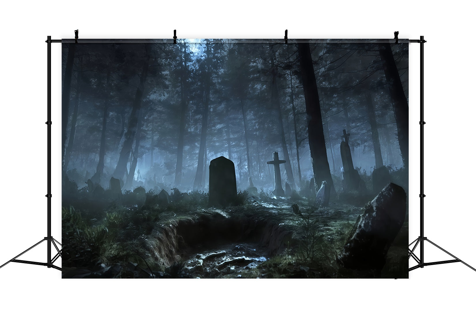 Fond cimetière Fond Forêt brumeuse Ombres du cimetière Fond d'Halloween pour photos TWW510-34