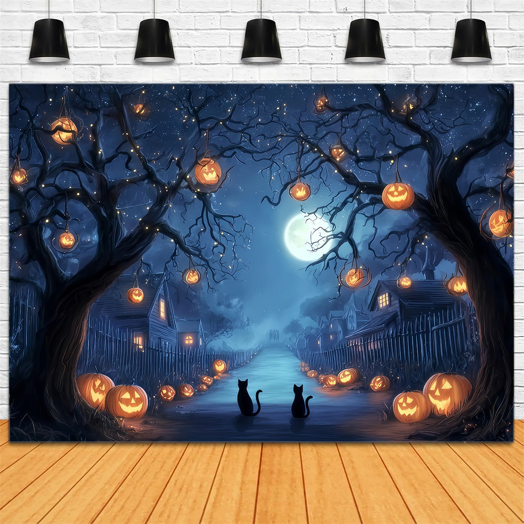 Toile de fond colorée d'Halloween Allée de citrouilles Chats de minuit Toile de fond effrayante d'Halloween TWW510-38