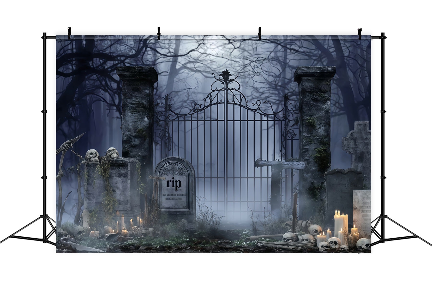 Fond Cimetière Fond Halloween Candles effrayantes pour photos TWW510-4