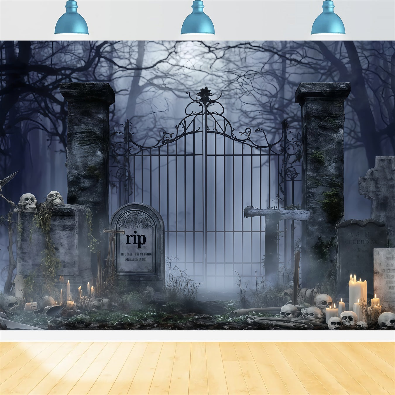 Fond Cimetière Fond Halloween Candles effrayantes pour photos TWW510-4