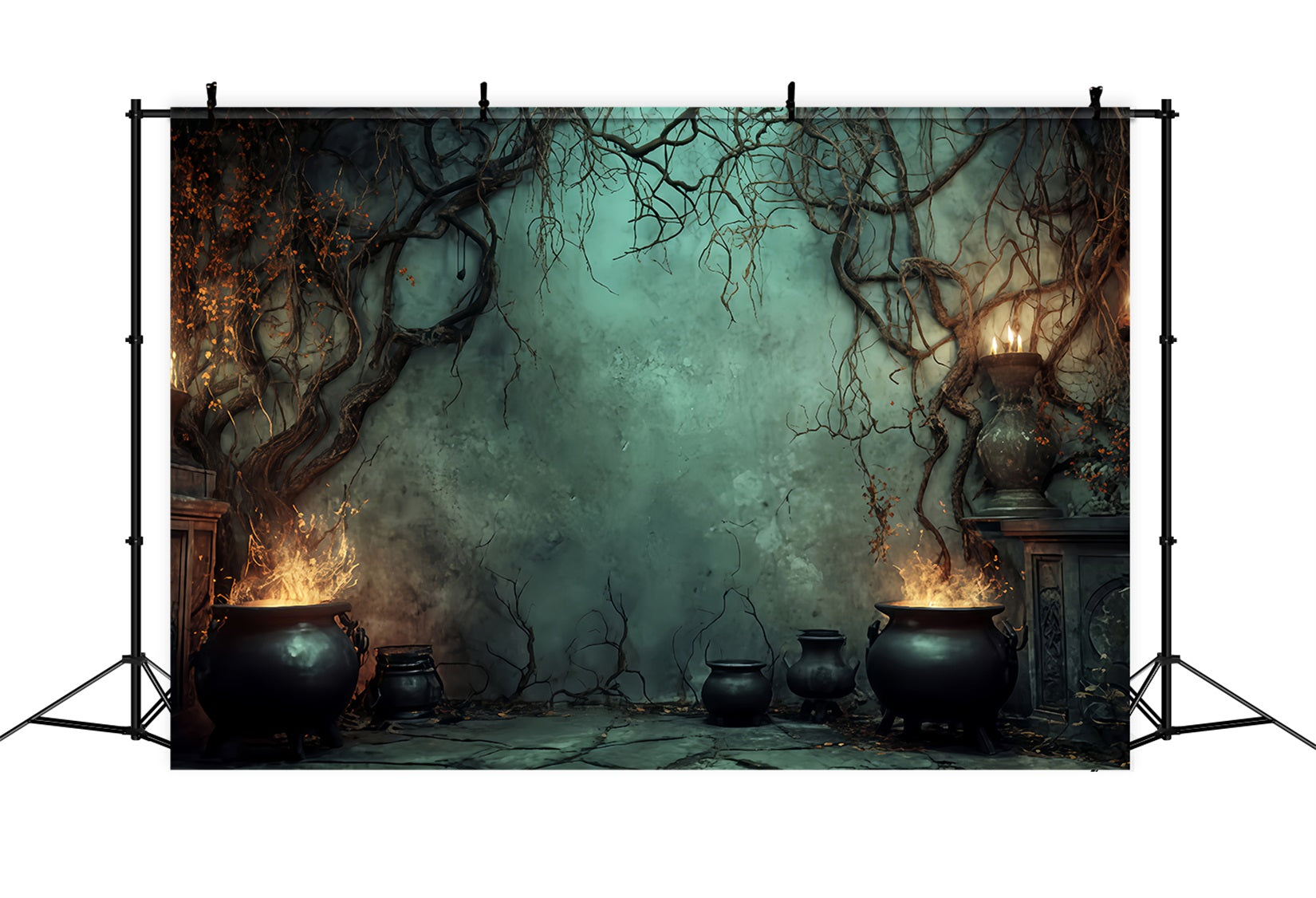Fond pour Halloween Chaudron de sorcière Flammes de bougies Fonds effrayants pour Halloween TWW510-40