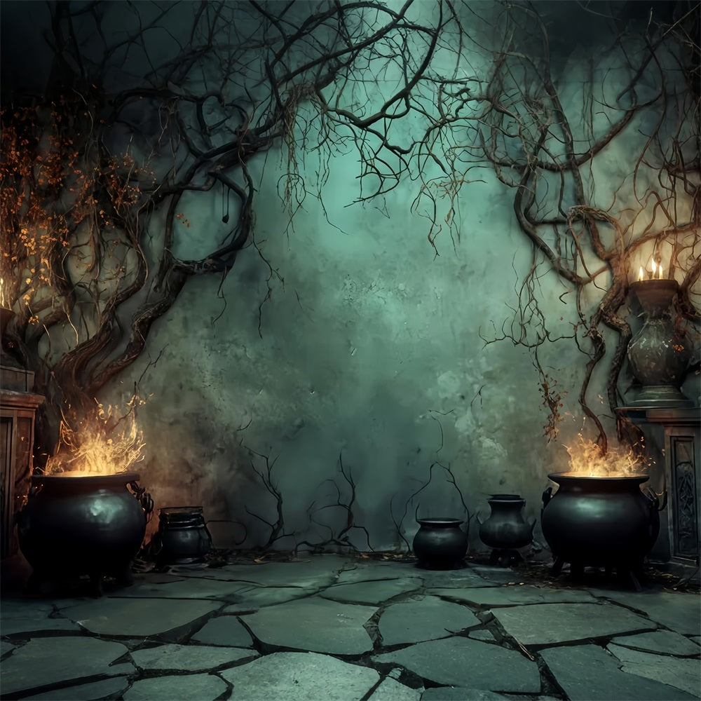 Fond pour Halloween Chaudron de sorcière Flammes de bougies Fonds effrayants pour Halloween TWW510-40