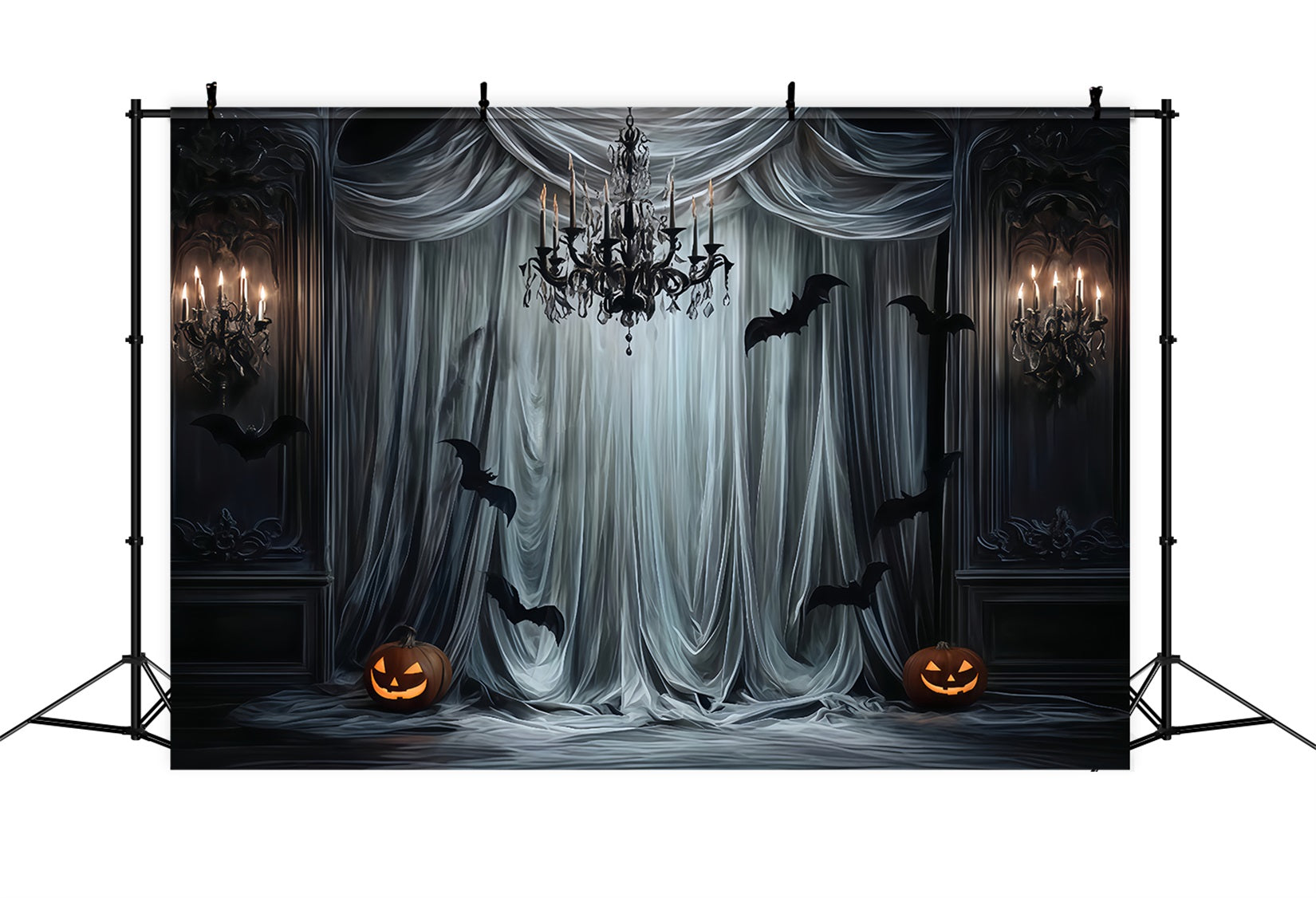 Fond coloré d'Halloween Rideaux gothiques Chauves-souris lumineuses Fond d'Halloween pour photos TWW510-44