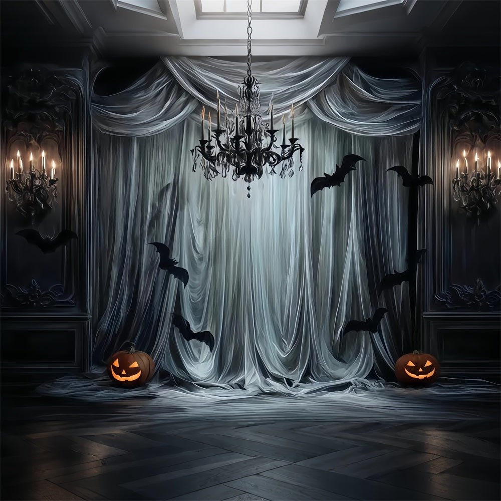 Fond coloré d'Halloween Rideaux gothiques Chauves-souris lumineuses Fond d'Halloween pour photos TWW510-44