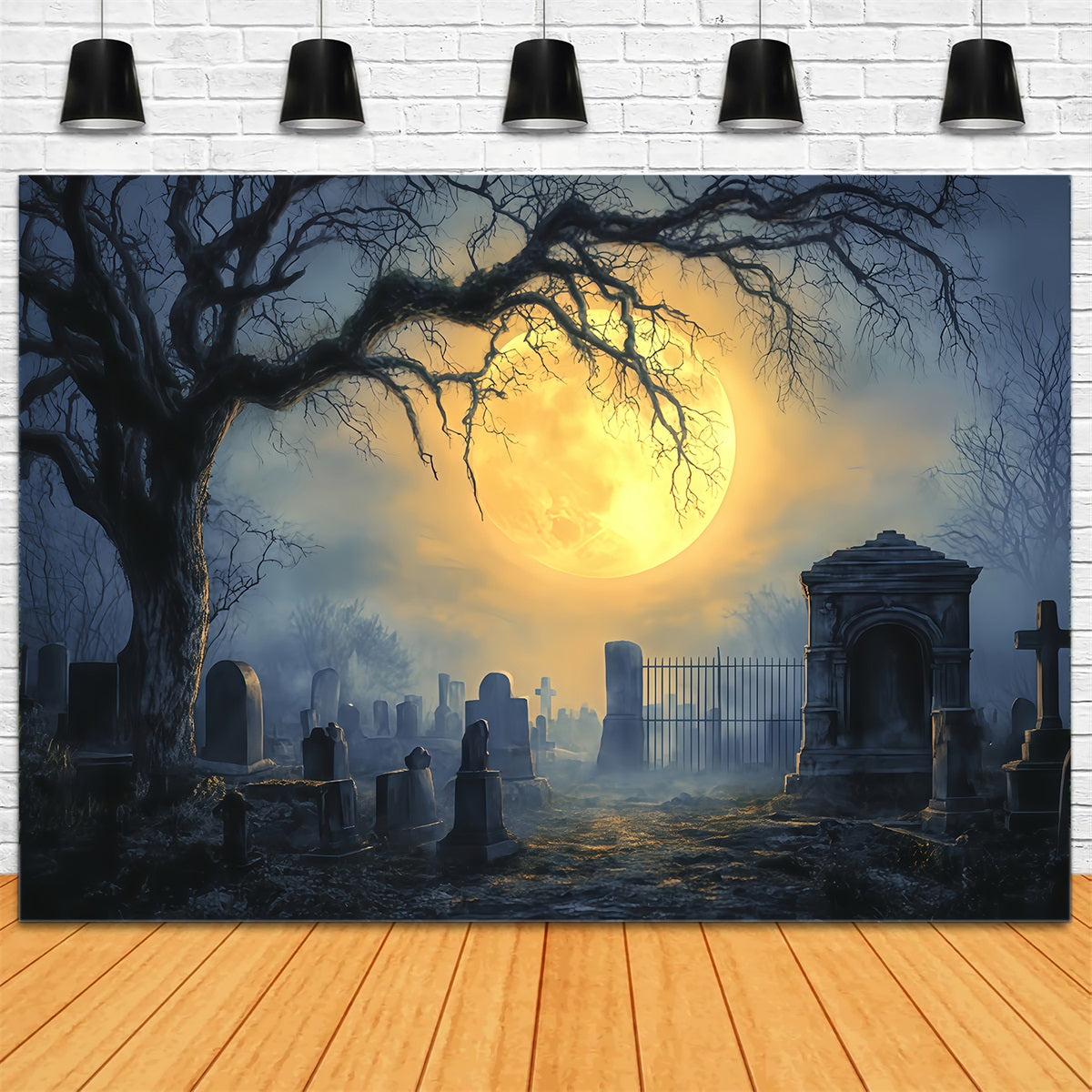 Fond cimetière Pleine lune Cimetière hanté Idées de fonds Halloween TWW510-5