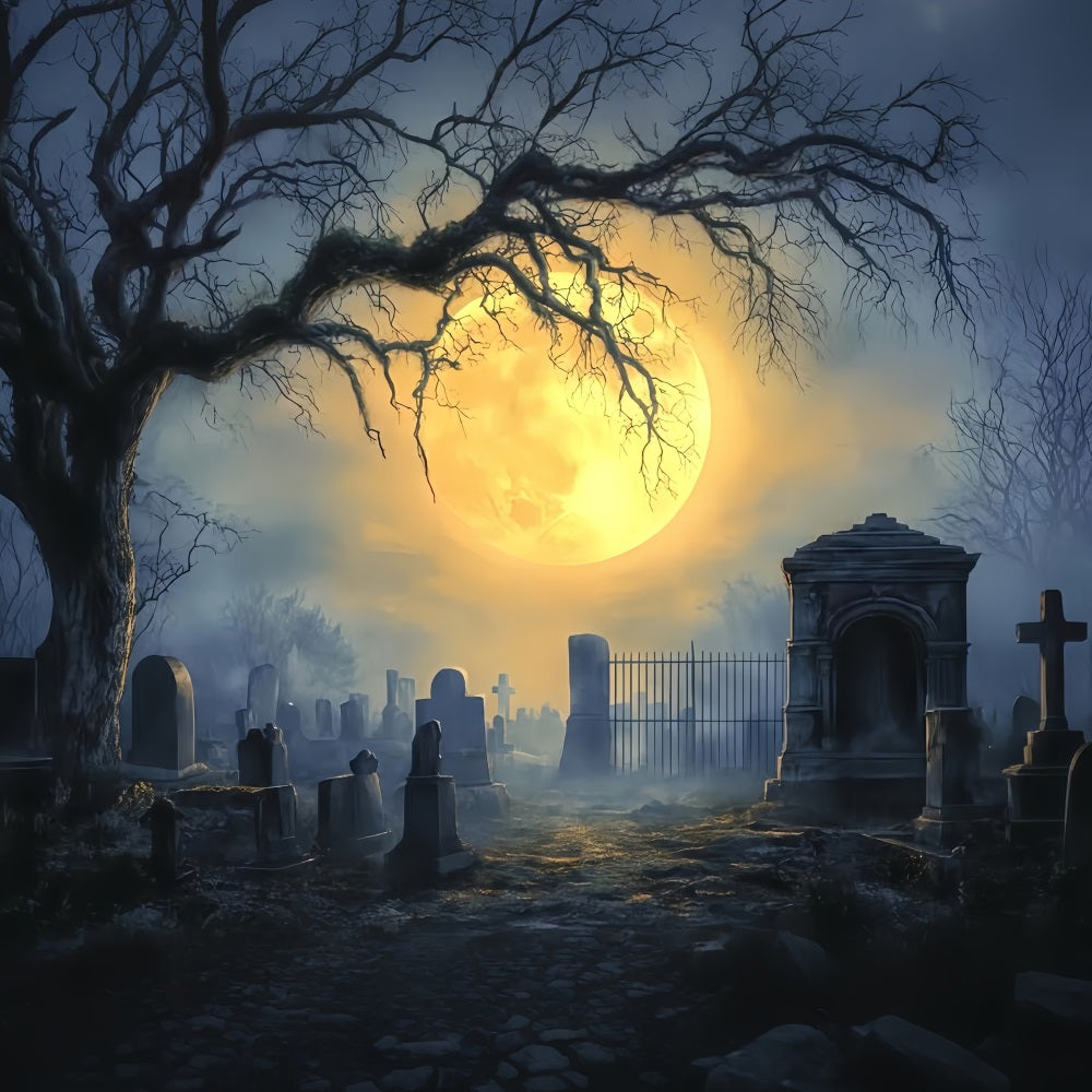Fond cimetière Pleine lune Cimetière hanté Idées de fonds Halloween TWW510-5