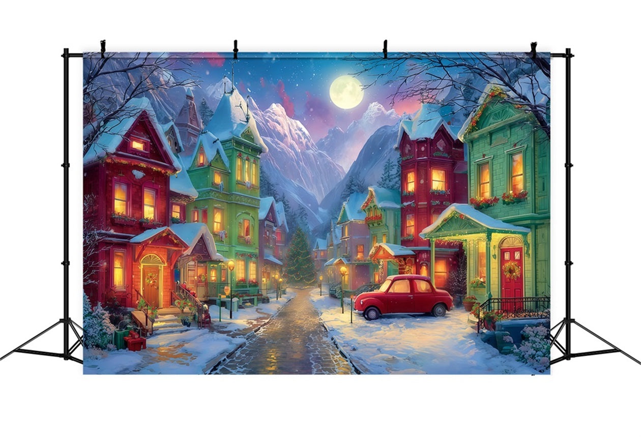 Fond Grinch Village enneigé Nuit de fête Fonds pour photos de Noël TWW510-50