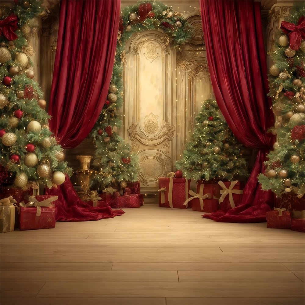 Fond mural de Noël Palais doré Élégance festive Fonds de Noël TWW510-54