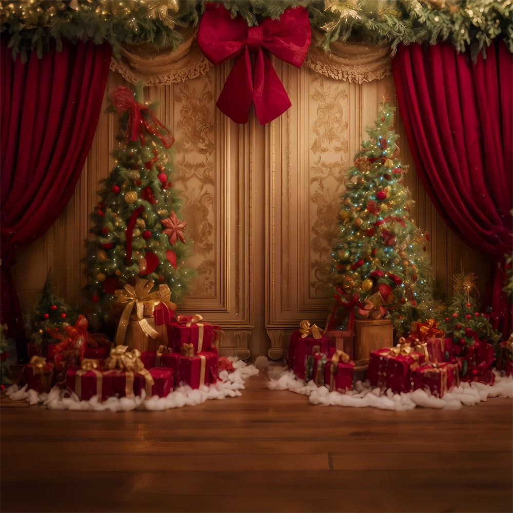 Fond mural de Noël Rideau rouge Cadeaux délicieux Fond de Noël TWW510-56