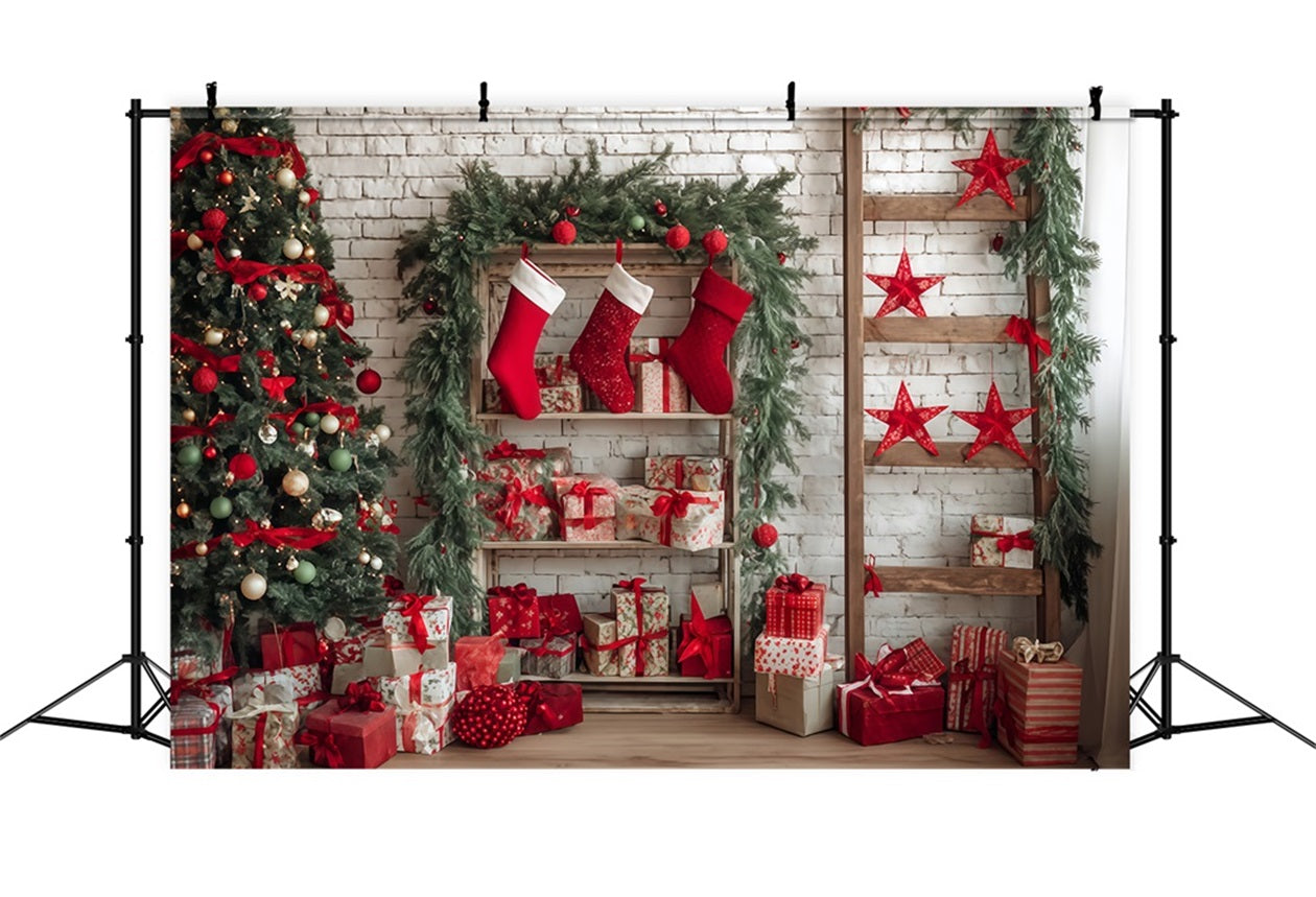 Fond mural de Noël Chaussettes douillettes Coin cadeaux Fonds de Noël TWW510-57