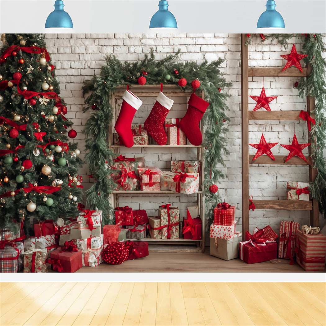 Fond mural de Noël Chaussettes douillettes Coin cadeaux Fonds de Noël TWW510-57