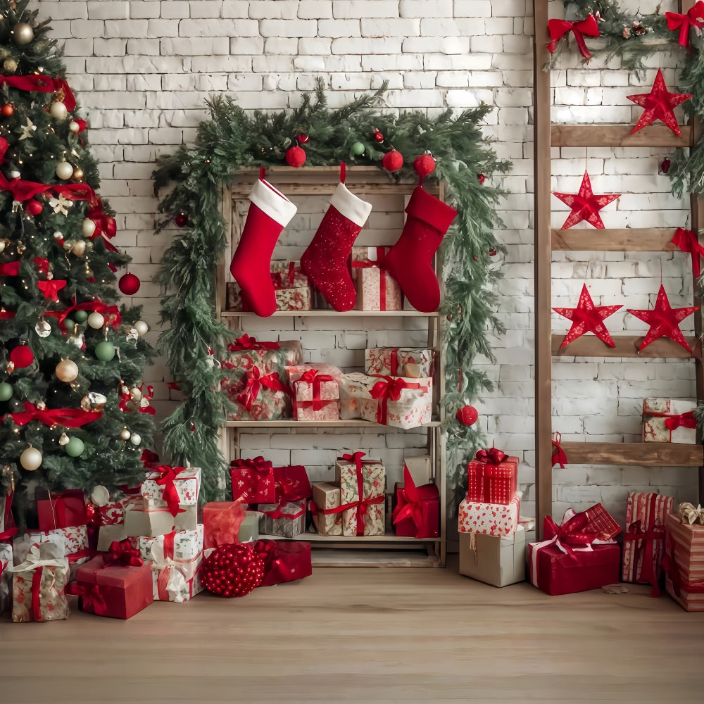 Fond mural de Noël Chaussettes douillettes Coin cadeaux Fonds de Noël TWW510-57