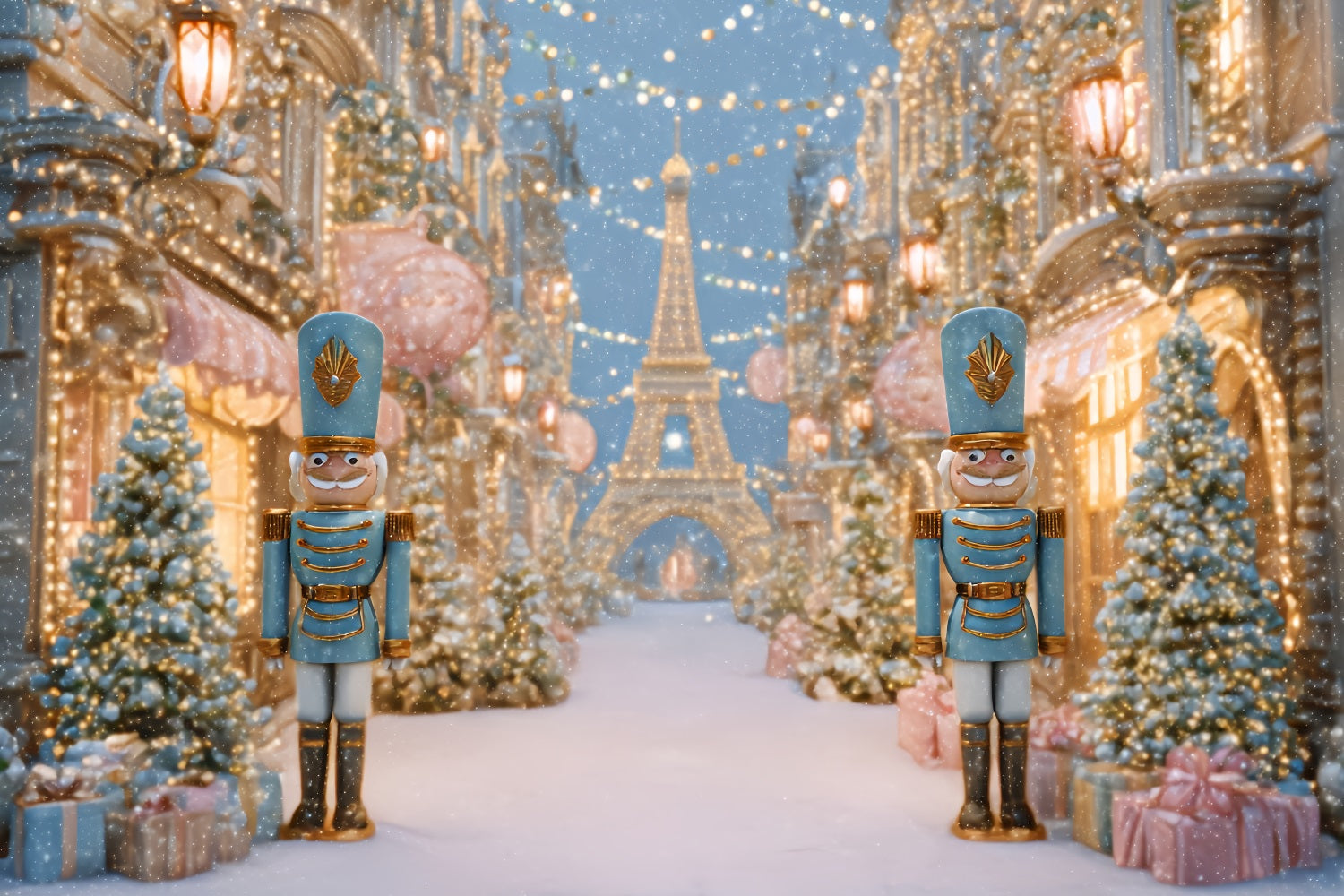 Fond Casse-Noisette Paris enneigé Rue d'hiver Fond photo de Noël TWW510-58