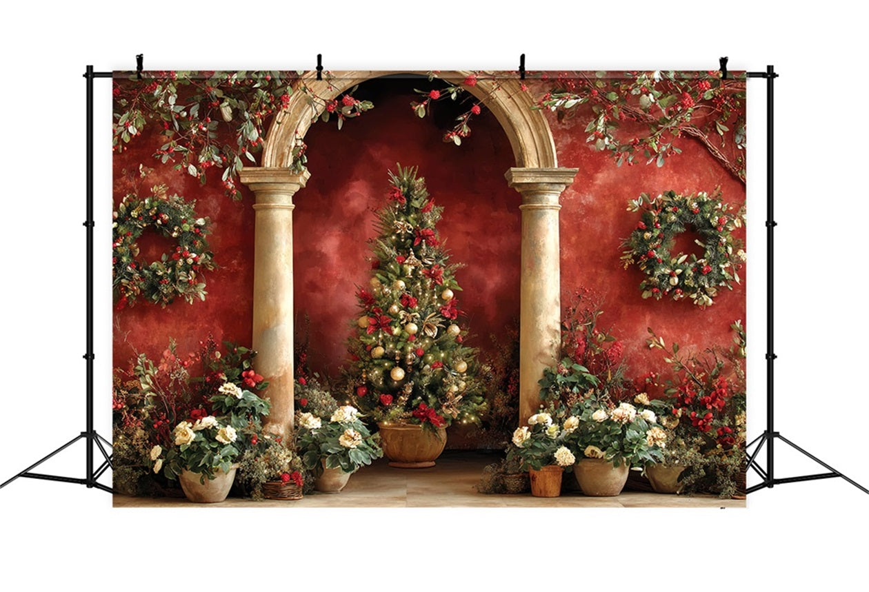 Fond Arbre de Noël Arche rouge Jardin élégant Fonds photo de Noël TWW510-59