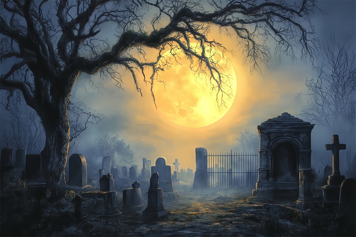 Fond cimetière Pleine lune Cimetière hanté Idées de fonds Halloween TWW510-5