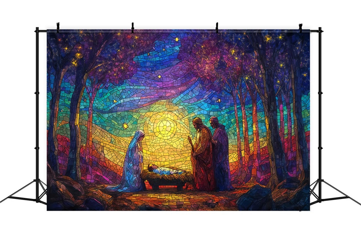 Fond de crèche Vitrail Lueur de la crèche Fonds de Noël en solde TWW510-60