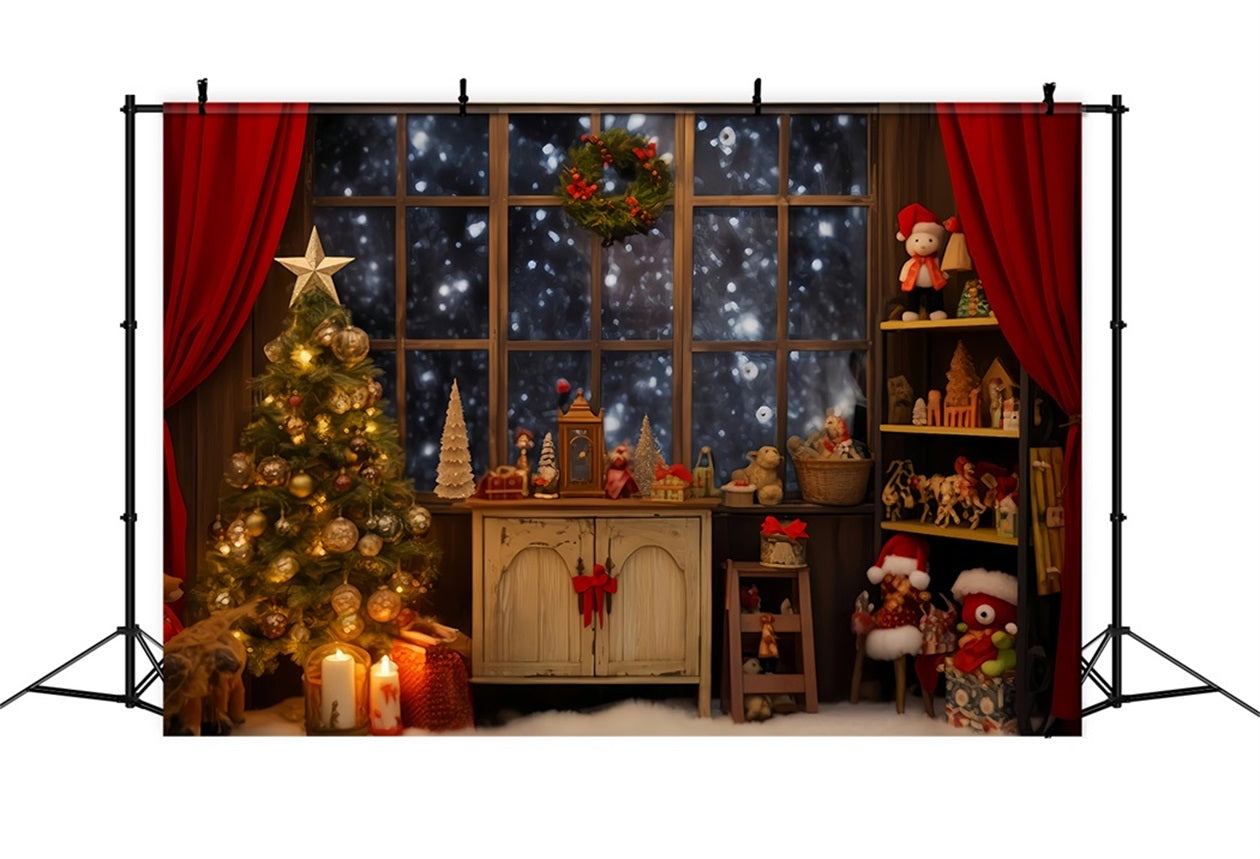 Fond d'atelier du Père Noël Fenêtre confortable Coin jouets Idées de fonds de Noël TWW510-61