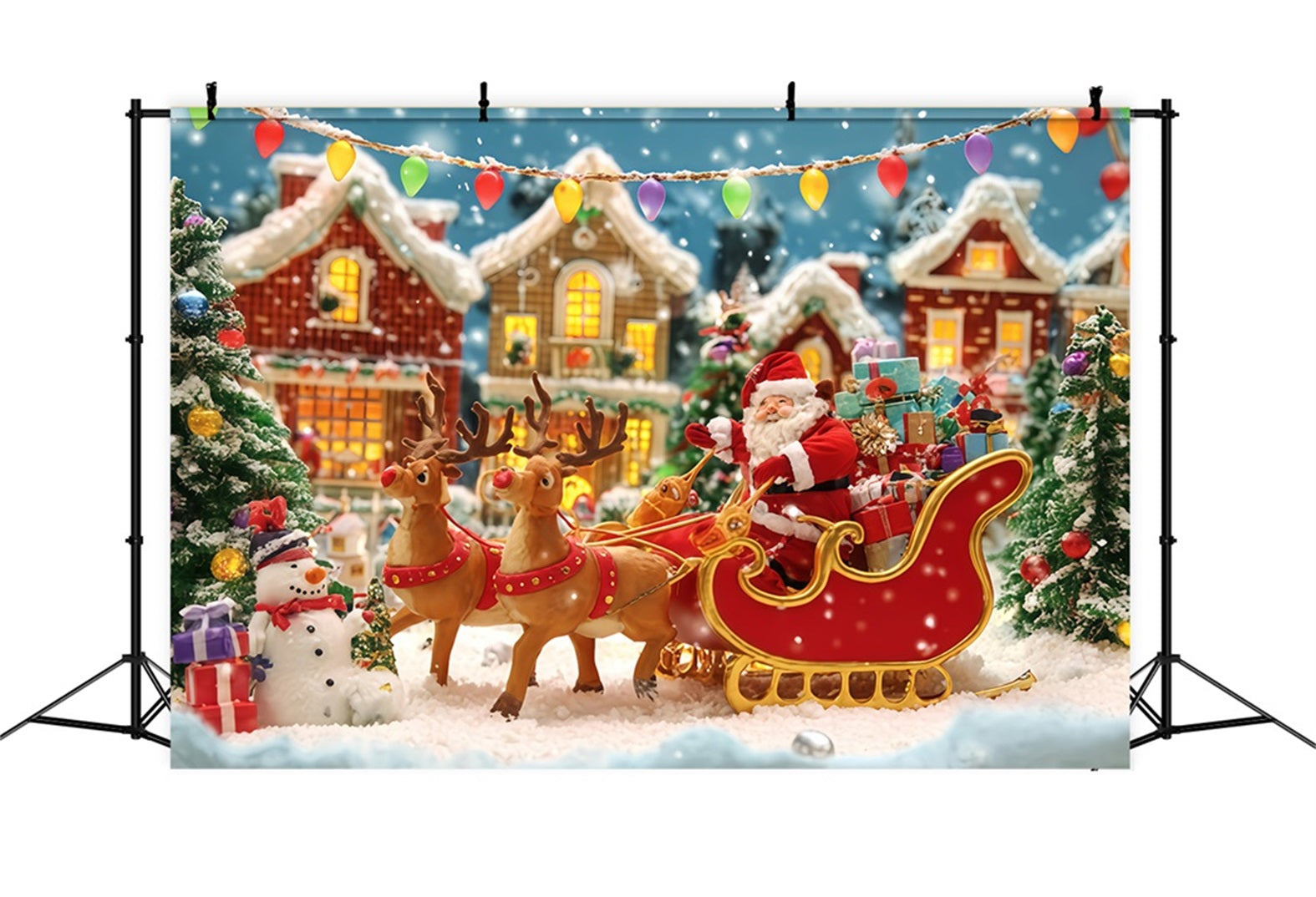 Fond de Noël Fond de traîneau du Père Noël Défilé dans le village Fonds de Noël en solde TWW510-68