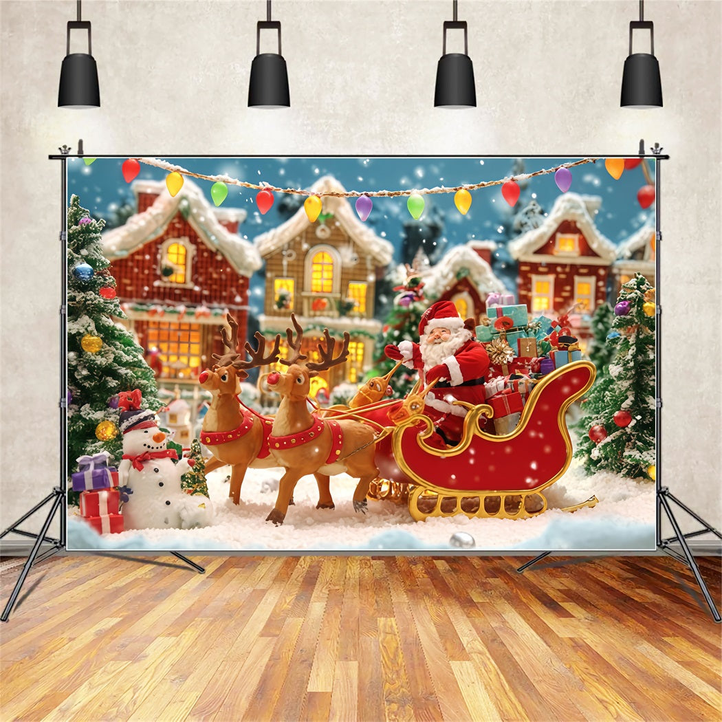 Fond de Noël Fond de traîneau du Père Noël Défilé dans le village Fonds de Noël en solde TWW510-68