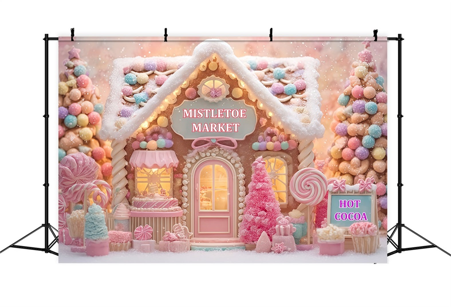 Fond de scène Maison en pain d'épices Confiserie Fond de scène photo de Noël TWW510-74