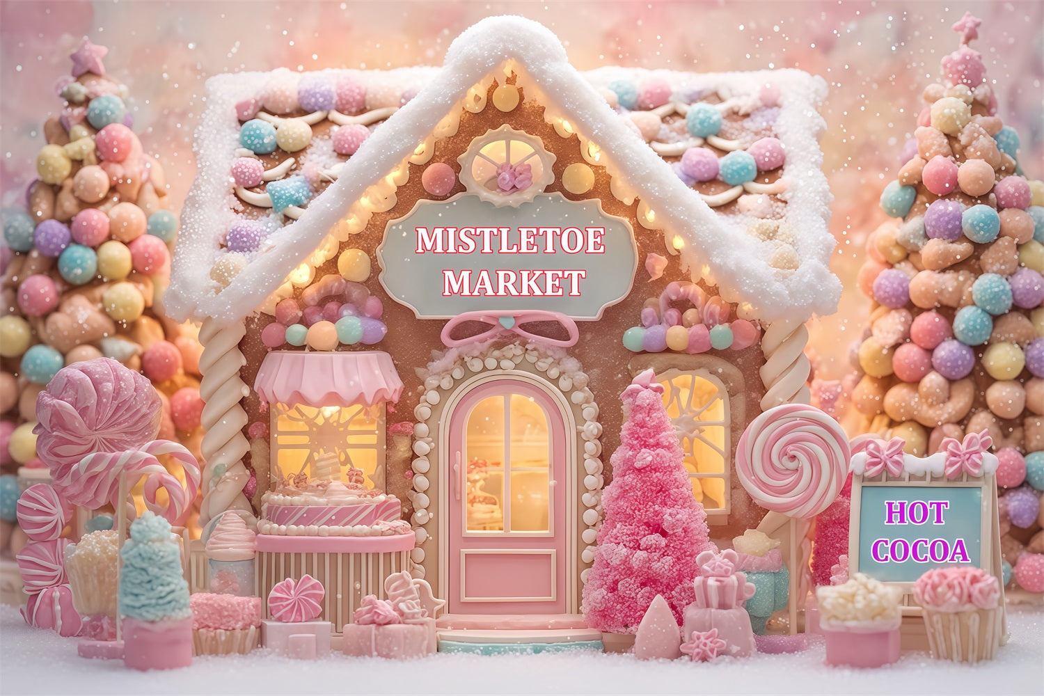 Fond de scène Maison en pain d'épices Confiserie Fond de scène photo de Noël TWW510-74
