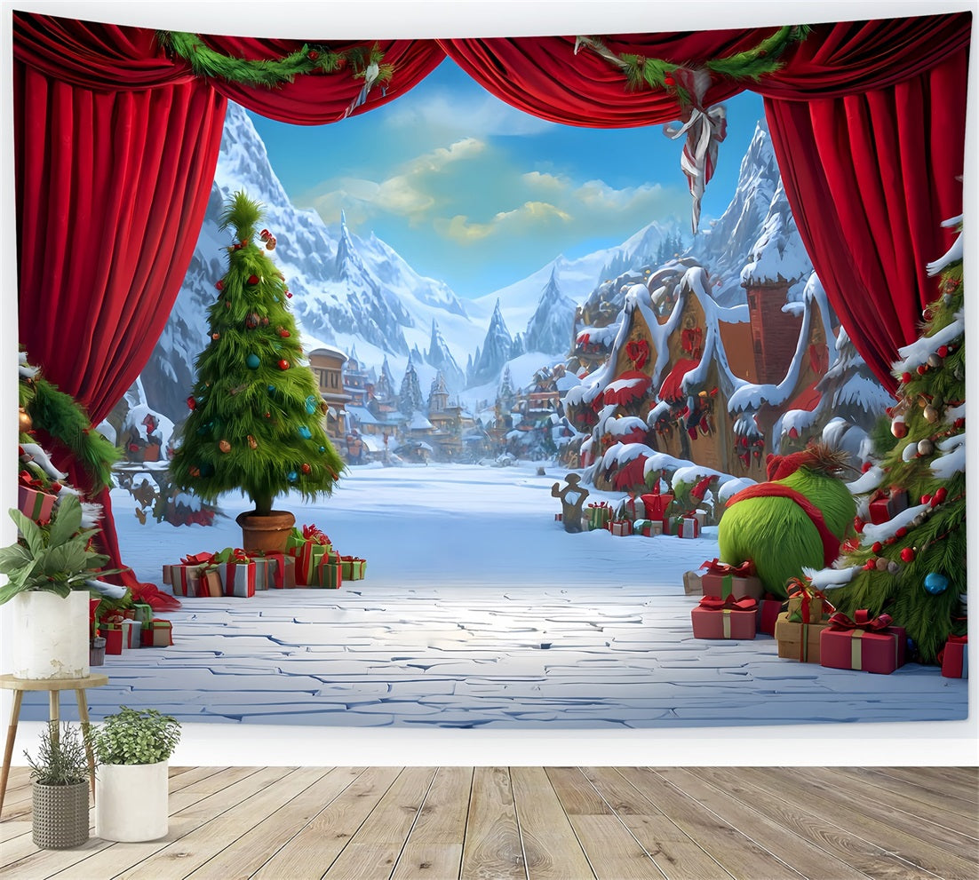 Fond Grinch Whoville Scène festive d'hiver Fonds photo de Noël TWW510-83