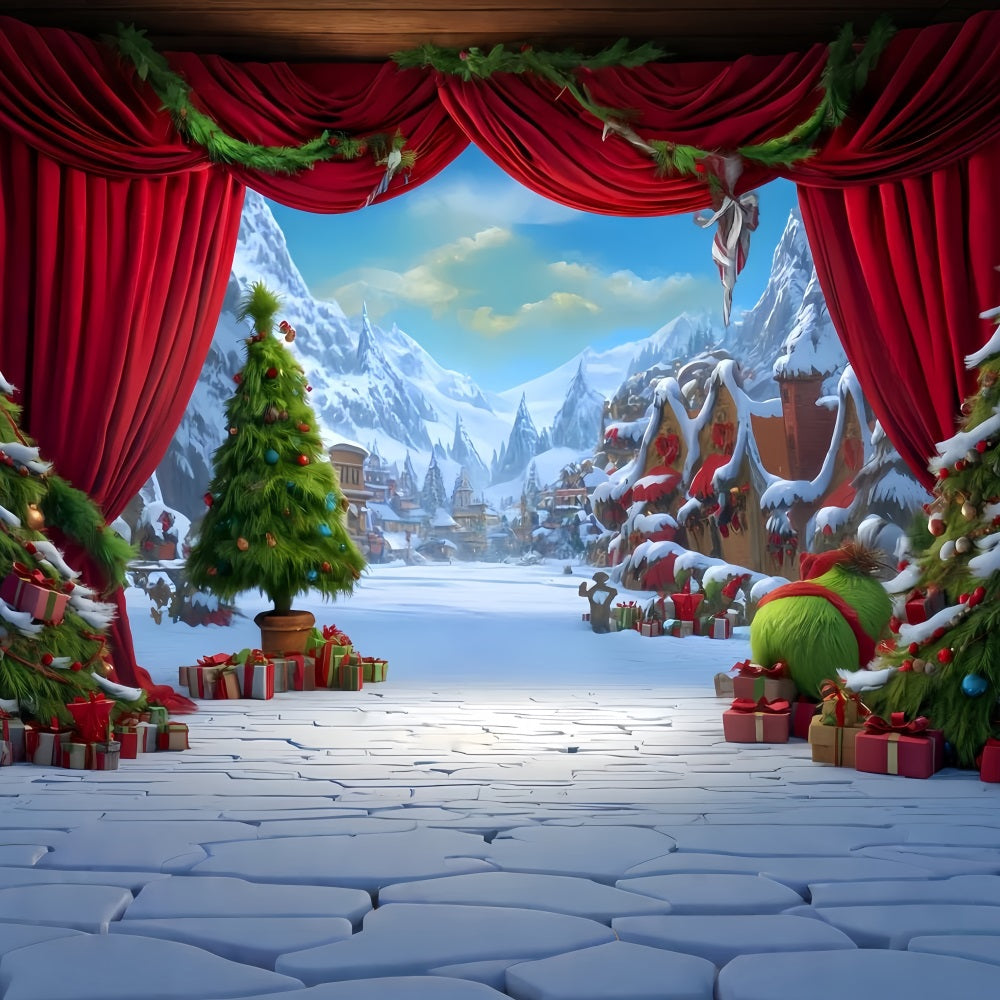 Fond Grinch Whoville Scène festive d'hiver Fonds photo de Noël TWW510-83