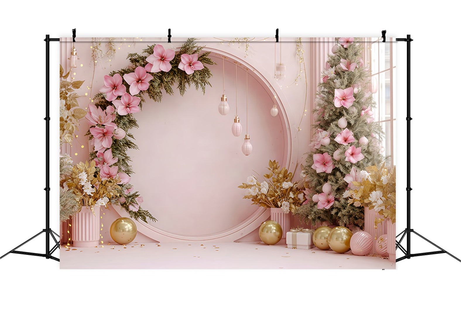 Fond mural de Noël Arche florale rose Fonds de Noël en solde TWW510-84