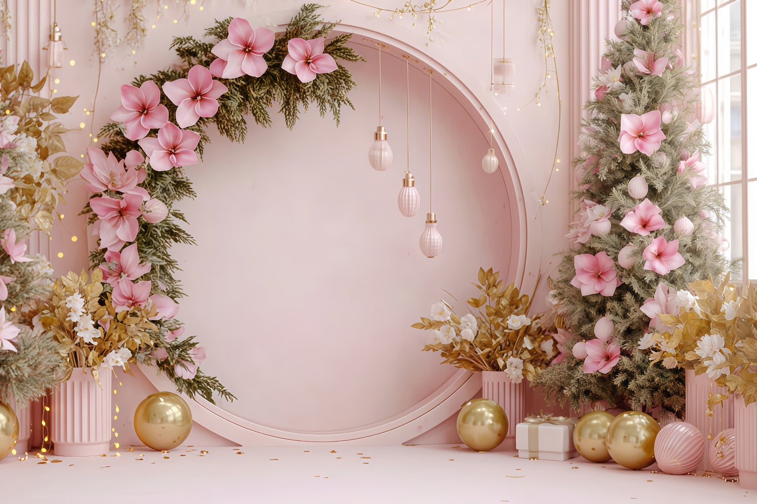 Fond mural de Noël Arche florale rose Fonds de Noël en solde TWW510-84