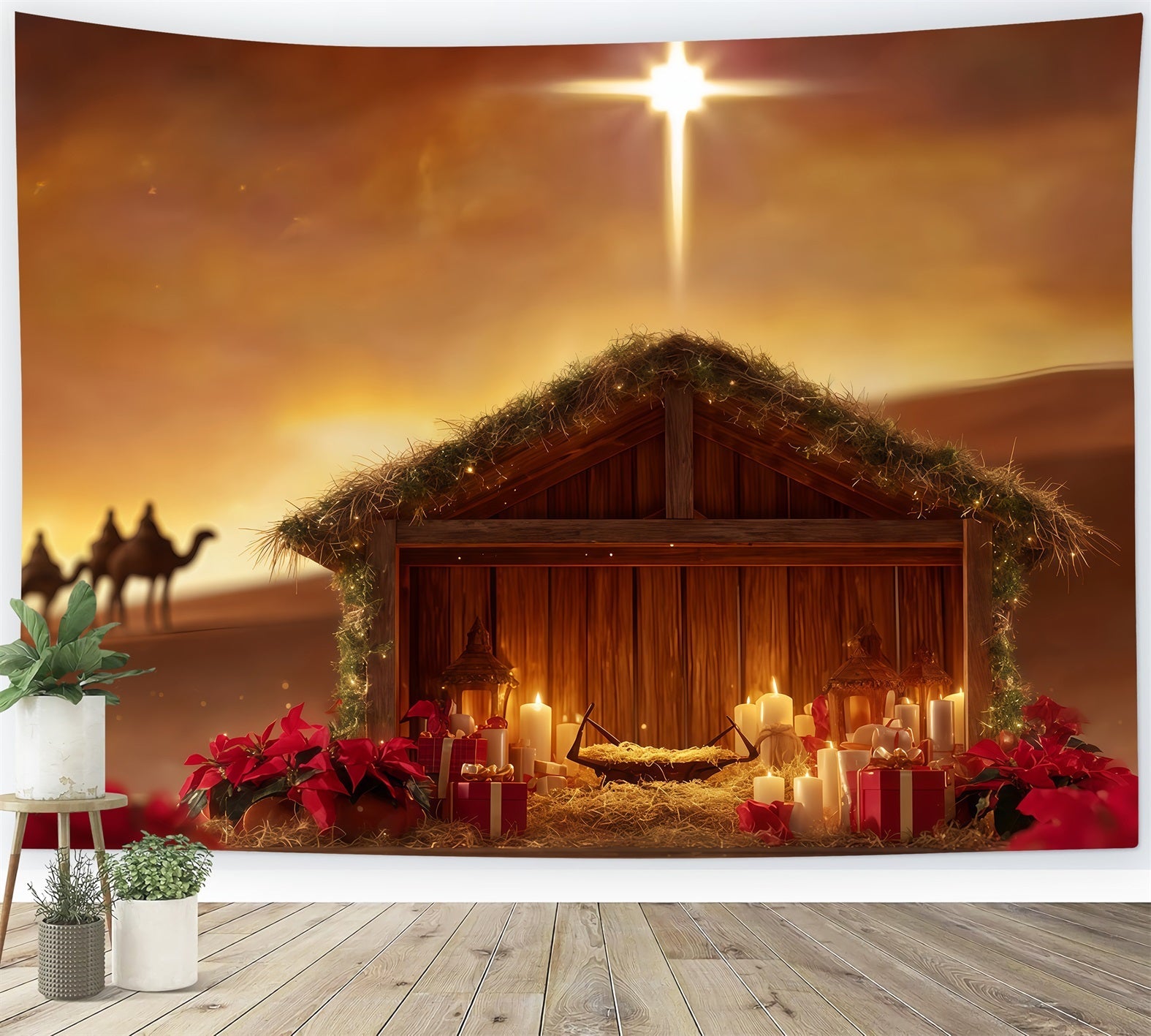 Fond de crèche Étoile de la crèche Lueur du désert Fonds photo de Noël TWW510-91