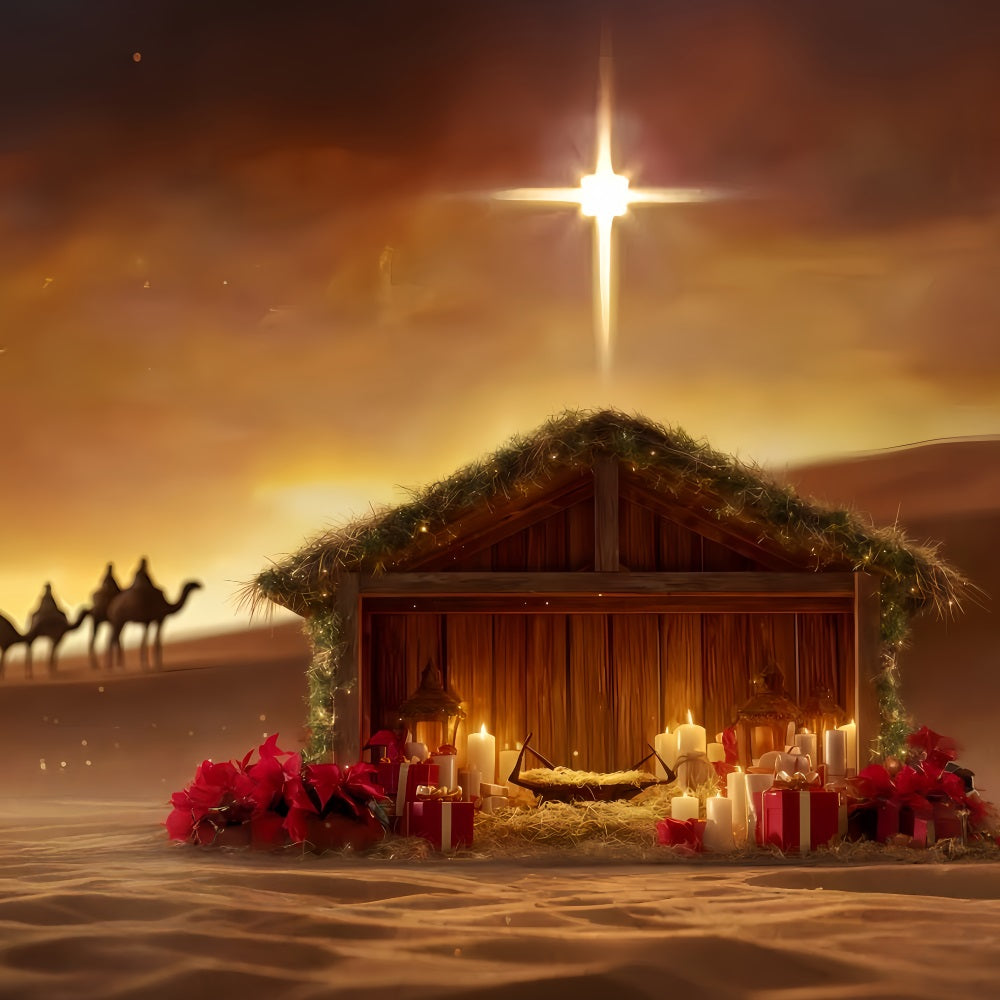Fond de crèche Étoile de la crèche Lueur du désert Fonds photo de Noël TWW510-91