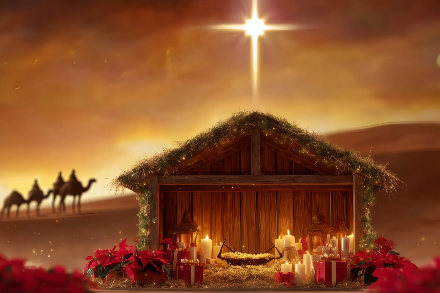 Fond de crèche Étoile de la crèche Lueur du désert Fonds photo de Noël TWW510-91