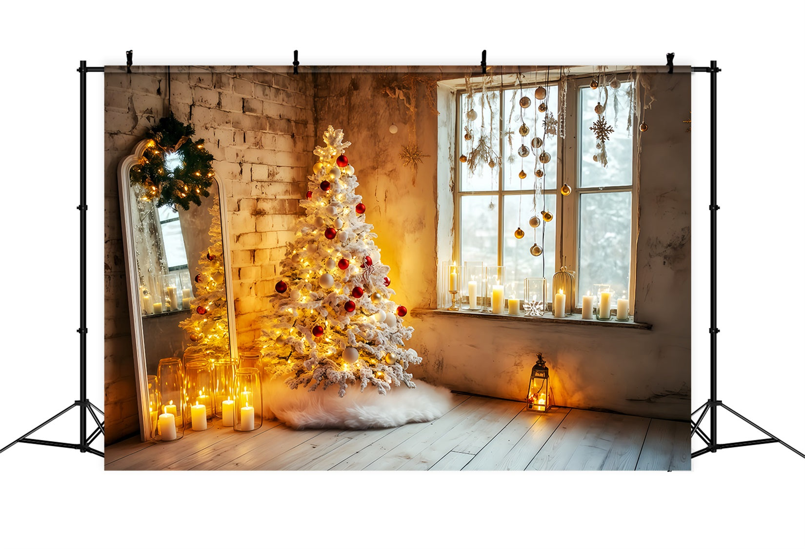 Toile de fond pour le Nouvel An Bougies chaleureuses Sapin de Noël Toile de fond pour le Nouvel An TWW512-1